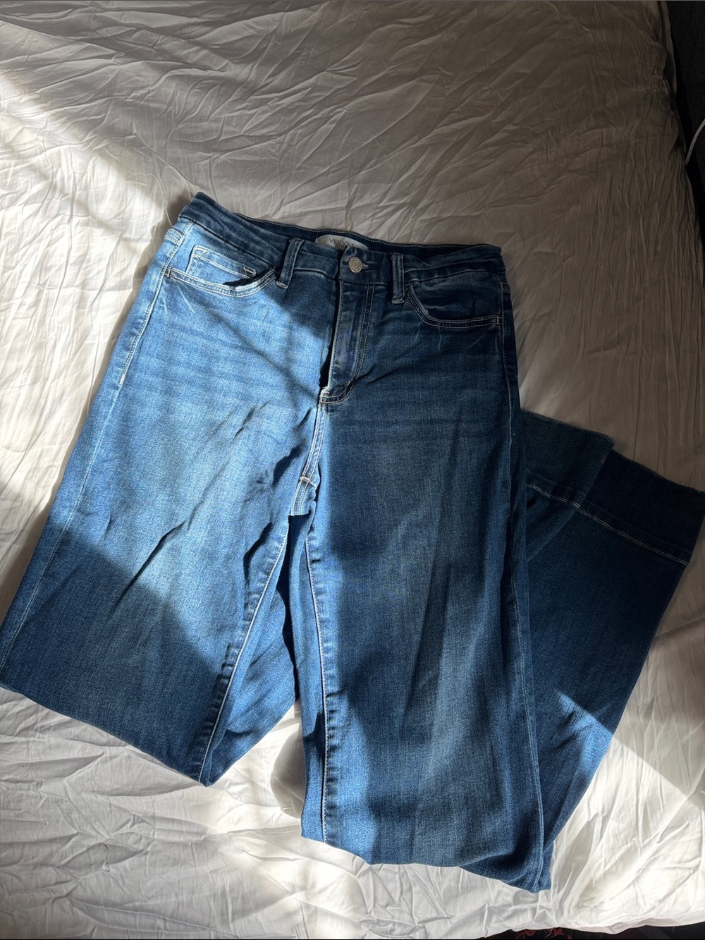 Mid-Rise Blue Boot Cut Stretch Jeans